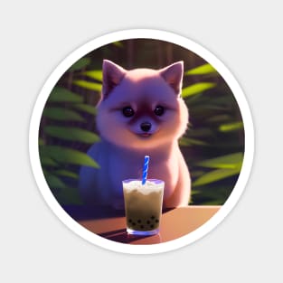 Pomeranian with boba bubble tea Magnet